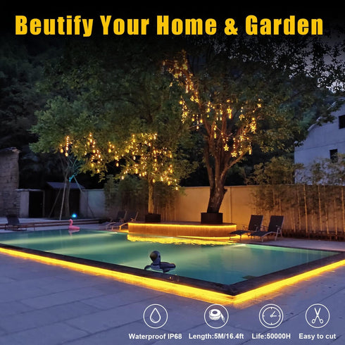 YM E-Bright 12V Led Neon Strip Lights - 16.4Ft Waterproof Flexible Silicone Rope for Indoor Outdoor Holiday Decoration