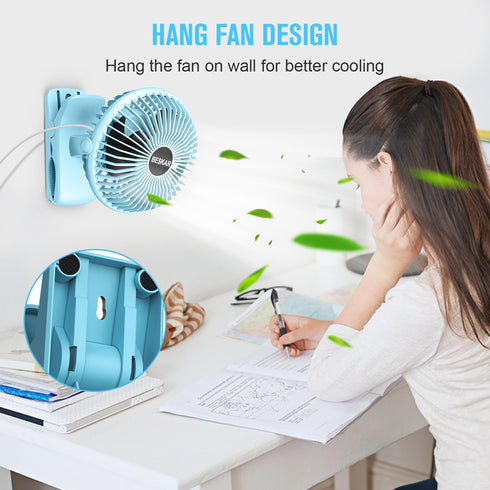BESKAR Clip on Fan - Portable Small Desk Fan with Strong Airflow, 3 Speeds, USB Powered, Quiet