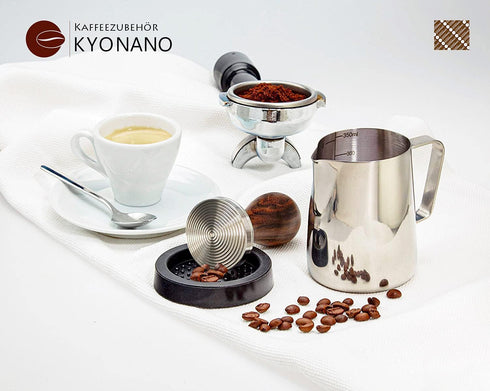 KYONANO Espresso Tamper 51mm - Tamper with Dalbergia Odorifera Handle -Coffee Tamper Espresso Press plus Free Milk Frothing Pitcher 350ml, Silicone Tamper Mat -Tamper fits 51mm Delonghi Portafilter by KYONANO