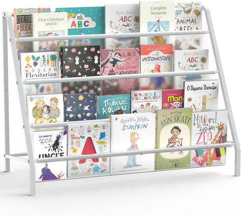 HAVEDAWN High-Transparent 4 Tier Kids Bookshelf, Sturdy Metal Large Size Book Rack