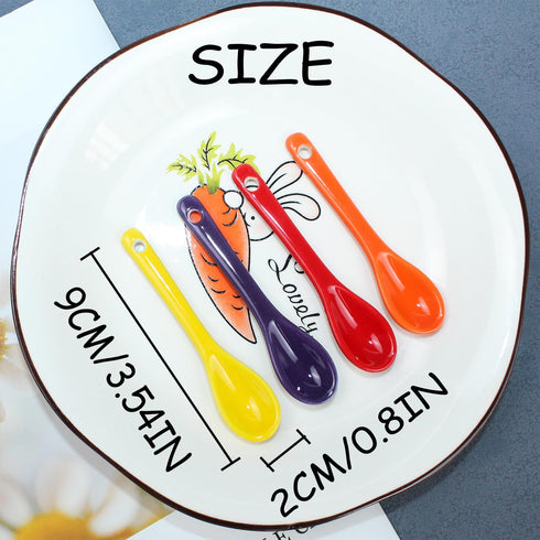 Set of 4 Red Ceramic Mini Coffee Spoons, 3.5” Asian Spoons for Tea, Yogurt, Sauce, and Desserts