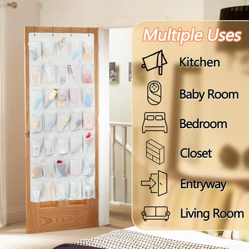 35 Large Pockets Over the Door Shoe Organizer, Hanging Shoe Storage Bag with 4 Metal Hooks for Large Capacity
