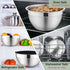 P&P CHEF Set of 6 Mixing Bowls with Black Lids, Stainless Steel Nesting Salad Bowl & 3 Grater Attachments for Prepping