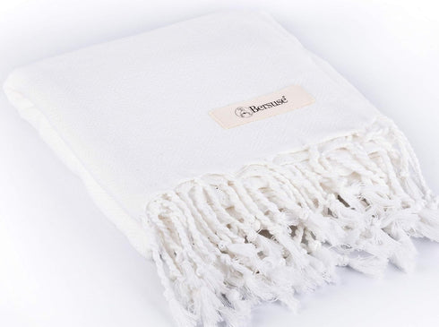 Bersuse 100% Cotton Laodicea Turkish Towel, Bath Beach Pool Towel, 37x70 Inches, White