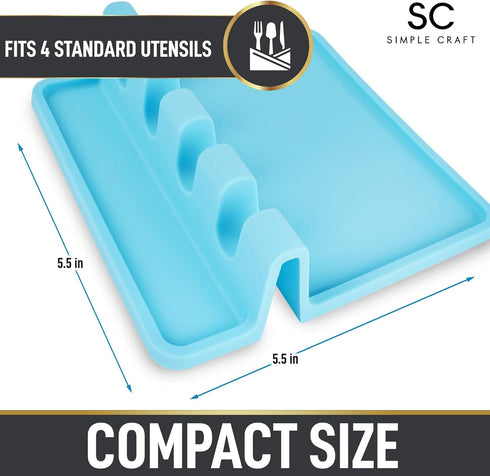 Simple Craft Silicone Spoon Rest with Drip Pad, 4 Slotted Heat Resistant Holder for Kitchen Utensils and Tables