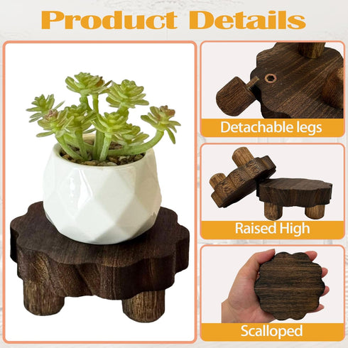 DEMULANS 3 Pack 4 Inch) Tiny Scalloped Wood Risers for Display ,Small Wooden Stands with Removable Feet Farmhouse
