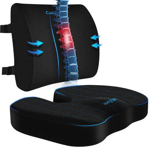 CushZone Ergonomic Seat Cushion & Lumbar Support Pillow - Memory Foam for