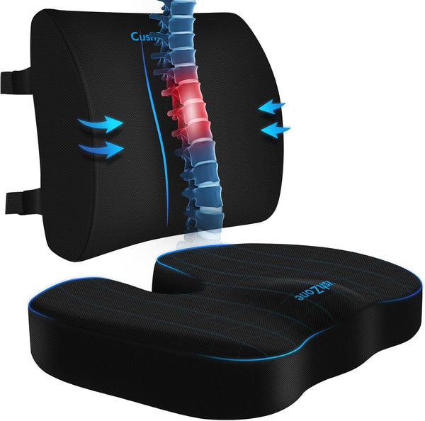 CushZone Ergonomic Seat Cushion & Lumbar Support Pillow - Memory Foam for