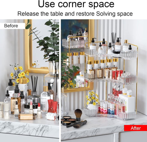 3-Tier Counter Countertop, Countertop GTI Corner Bathroom Organizer, Large Capacity Makeup Organizer Perfume Cosmetics