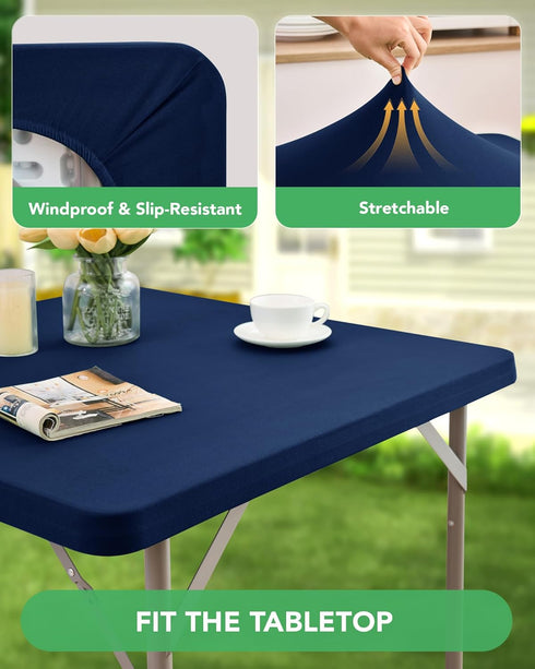 2 Pack 34x34 Inch, KeyWave Fitted Card Table Covers - Spandex Outdoor Water-Resistant Square Tablecloth with Elastic
