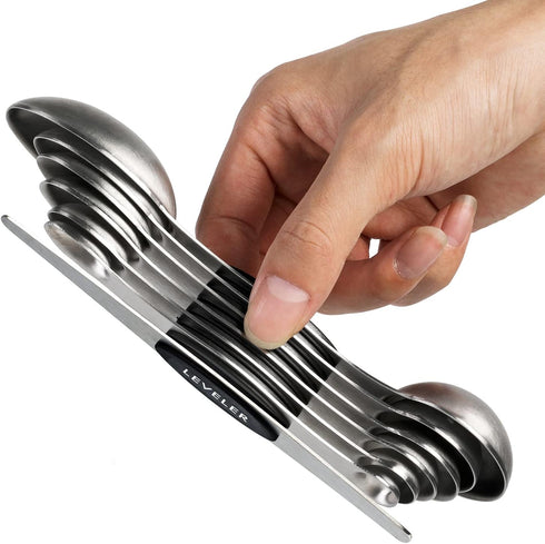 Magnetic Measuring Spoons Set, Stainless Steel Dual Sided Stackable Teaspoon Tablespoon for Dry and Liquid Ingredients