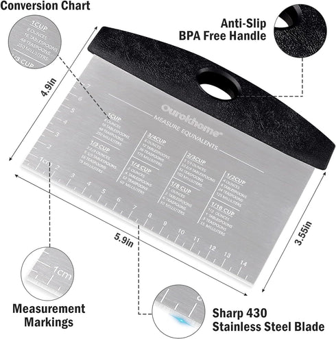 Ourokhome Dough Pastry Bench Cutter Scraper, Stainless Steel Pizza Cutter, 2 Pack, Black