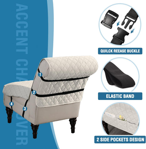 H.VERSAILTEX Water Resistant Accent Chair Cover Reversible Quilted Accent Chair Covers Without Arms Thick Soft Durable