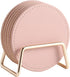 CASEGRACE Drink Coasters with Metal Holder Stand Set of 6, PU Leather