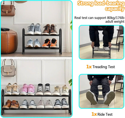 3 Closet,Slim Expandable Shoe Rack, Tier Adjustable Shoe Organizer Shelf for Narrow Black Metal Free Standing Shoe Rack