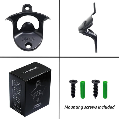 Wall Mounted Bottle Opener, Black Beer Cap Opener for Garage and Man Cave, Pack of 2