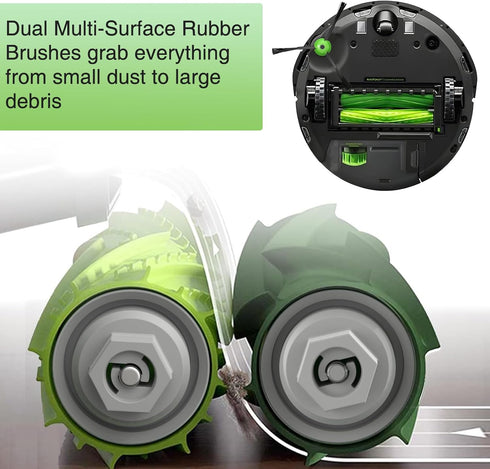Replacement Parts for i'Robot Roomba i3 i7 E5 j7 i4 i7+ i3+ i4+ i6 i6+ i8 i8+ E6 E7, 2 Set Rubber Brushes & 8 HEPA