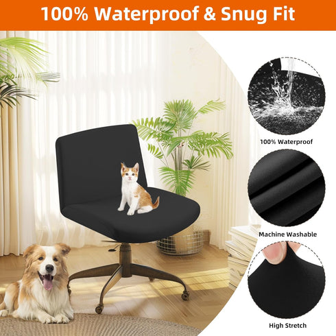 Armless Chair Slipcover - Waterproof Criss Cross Stretchable Cover for Mid Back Accent Chair (Black)