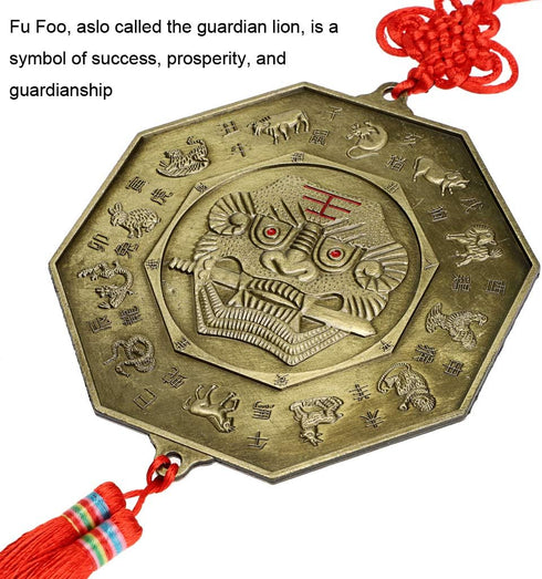 MDLUU 3 Pcs Bagua Mirror Feng Shui Ornaments, Guardian Lion, Ancient Coins with Chinese Knot Tassel, Lucky Charm
