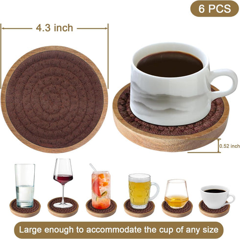 Eykao 6 Pack 4.3 inches Absorbent Coasters, Cork for Coffee Tables, Wooden Drink Coasters for Kitchen, Farmhouse, Bar
