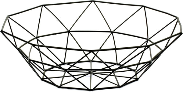 Geometric Metal Wire Fruit Bowl, Iron Arts Storage Basket for Kitchen Counter, Black