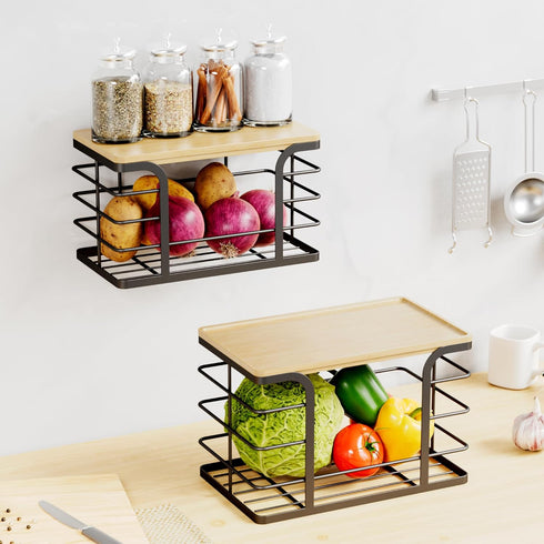 2 Pack Stackable Storage for Kitchen Laundry Pantry Organizers,Trash Bag Holder with Bamboo Top,Wall Mount Garbage Bag