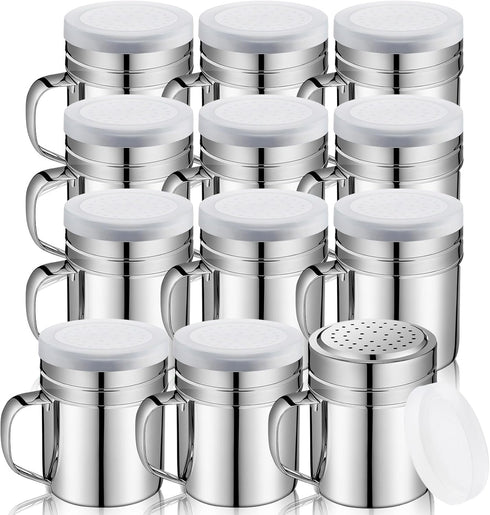 Lallisa 12 Pcs 10 oz Stainless Steel Spice Shakers with Holes and