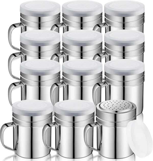 Lallisa 12 Pcs 10 oz Stainless Steel Spice Shakers with Holes and
