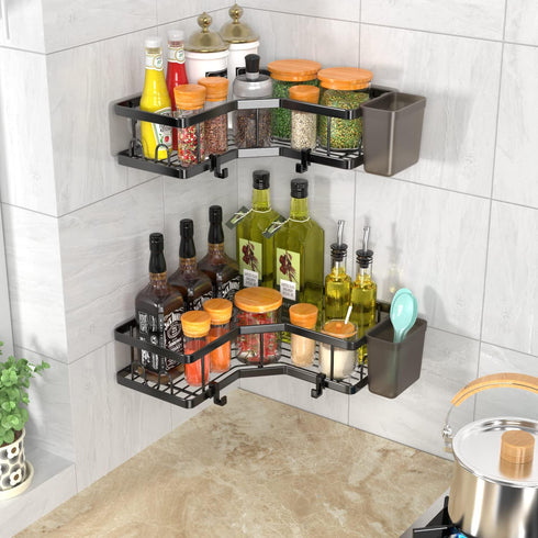 2 Pack 90 AKTECKE Corner Shower Caddy, Adhesive Shower Corner Organizer Shelves, No Drilling Stainless Steel Shower