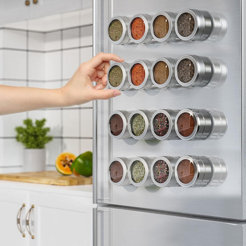 Set 16 4 Wall-Plates,100 Stickers,2 3 oz Vetacsion of Magnetic Spice Tins with Metal Preprinted Seasoning Label Styles