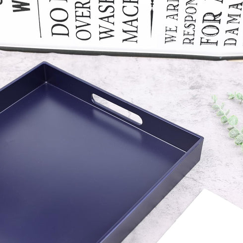 Counter, 11.8*15.7*1.6 Navy Blue Serving Tray for Coffee Table, Rectangular Plastic Decorative Tray with Handles