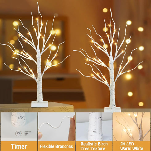 EAMBRITE Lighted Birch Tree Spring Decorations for Home, Christmas Indoor Decorations, 2 Pack 24 LED Battery