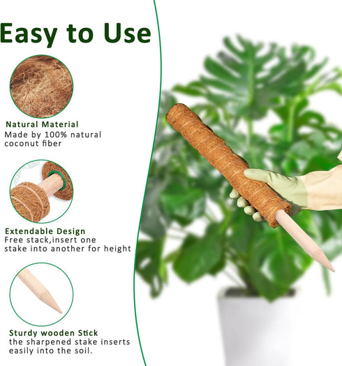 PLANTPOLEX 2 Pack 17 Inch Moss Pole, Monstera Plant Support for Climbing Plants Accessories Indoor, Stackable Moss