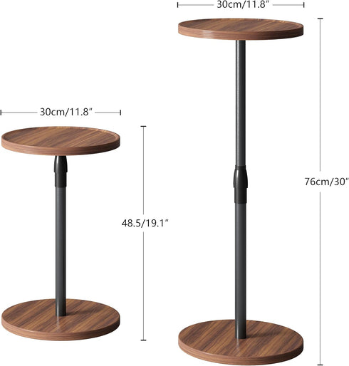 ET-010BR Adjustable End Table, Small Round Side Table, Drink Table for Small Spaces, Pedestal Nightstand for Living