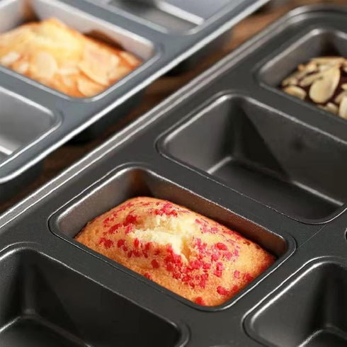 PLAZOTTA 2 Packs Mini Loaf Pan with Silicone Handle, 8 Cavity Non-Stick Baking Pan for Mini Bread, Brownies, Cheesecake