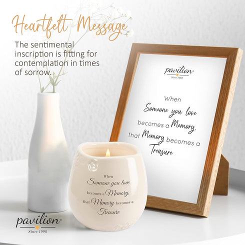 Pavilion 8 Oz Candle Holder, Cream Beige Ceramic Vessel with 100% Soy Wax, Tranquility Scent