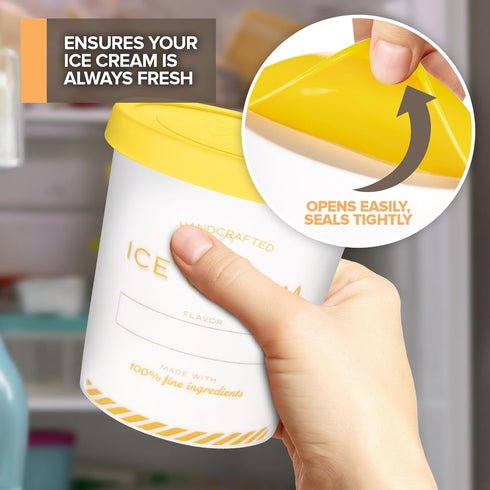 16oz (2-Pack) 1 Frozen Stock Your Home Ice Cream Containers with Airtight Silicone Lids Reusable Pint Ice Cream