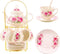 TATSUMI 20-Pieces Tea Set For Adult with Golden Metal Rack,Porcelain Tea Sets For