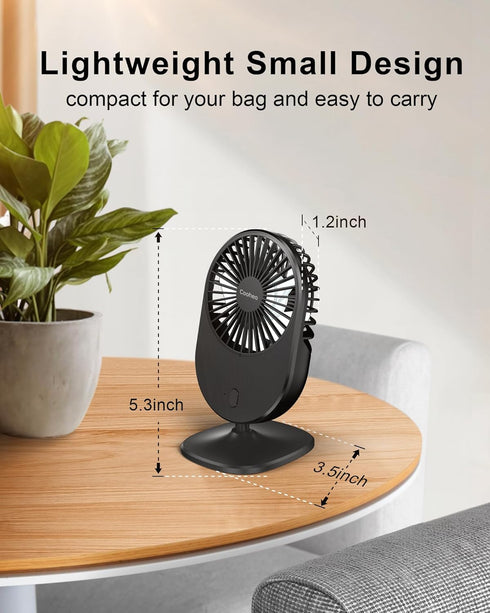 Desk Fan, Small & Quiet USB Powered Table Fan, Rechargeable Battery Operated Mini Fan for Office Bedroom