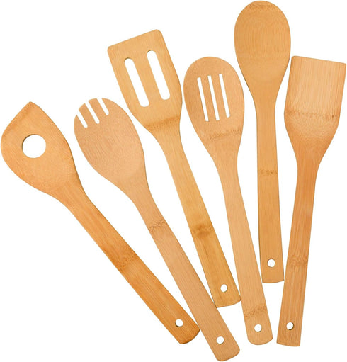 Bamboo Kitchen Utensils, 6 pcs Nonstick Spatula Tools, Heat Resistant Cooking Utensil Set, Premium Wooden Spoon Sets