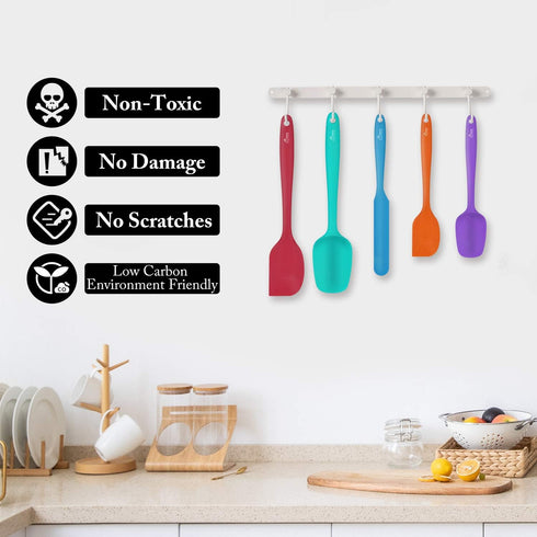 HOTEC Heat Resistant 600? Food Grade Silicone Rubber Spatula Set, Non Stick, Dishwasher Safe, Multicolor Set of 5