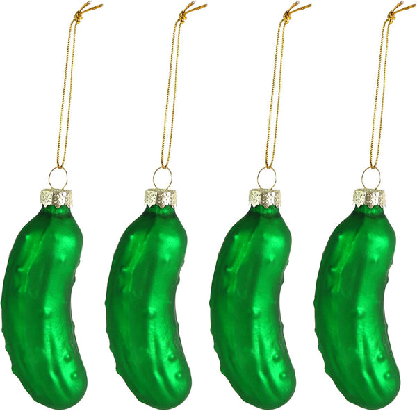 Ornativity Christmas Pickle Tree Ornament - Traditional Glass Blown Green Pickles, Pack of 4