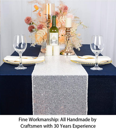 ShiDianYi 12x72-Inch Silver Sequin Table Runner, Sparkly Metallic Silver Sequin Runner for Event Bridal Wedding