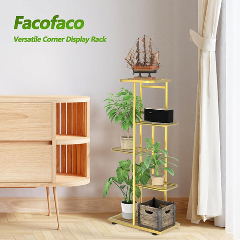 Facofaco 5 6 Tier Potted Gold Plant Stand Indoor Outdoor with Gardening Tools and Gloves, Upgraded Corner Metal Plant