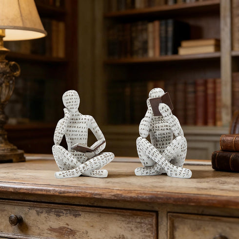 Set 2 Bookshelf Decor Pulp Reading Thinker Sculpture, Abstract Art Statue Ornaments, of Modern Aesthetic Figurine Home