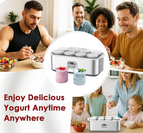 8 48 oz Suteck Yogurt Maker with Glass Jars, Time & Temp Adjustable Control Yogurt Machine, Homemade Greek & Probiotic