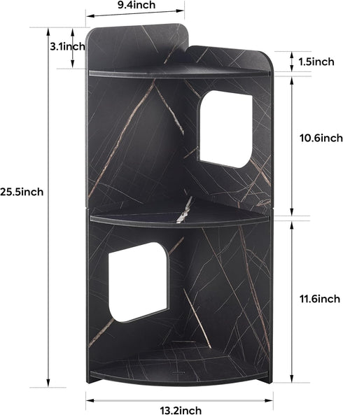 3-Tier Black Small Corner Shelf Stand, Waterproof Bathroom Storage, Toilet Paper Storage, Corner Table for Small Spaces
