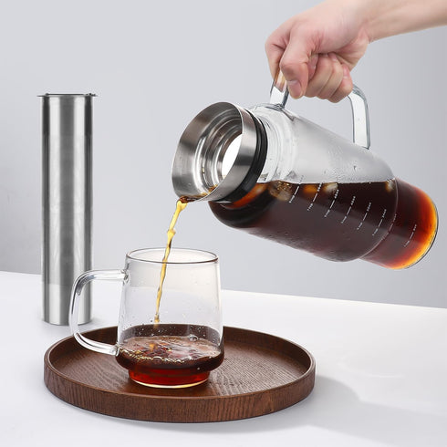 68oz Aquach Cold Brew Coffee Tea Maker, Glass Pitcher & Stainless Steel Filter, Dishwasher Safe Iced Coffee Tea Maker
