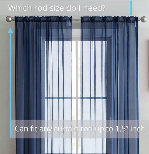 HLC.ME Navy Blue Sheer Voile Rod Pocket Curtain Panels for Bedroom, Kitchen, Living Room (54 x 72 inches, Set of 2)