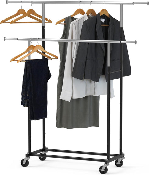 Simple Houseware Standard Double Rod Garment Rack in Black